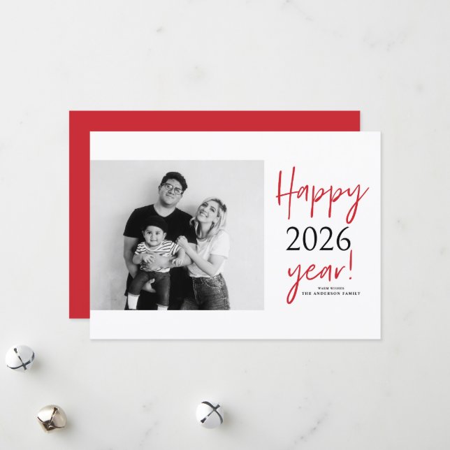 Tarjeta Festiva Letras modernas 2025 - Feliz foto de Año Nuevo (Anverso/Reverso In Situ)