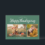 Tarjeta Festiva Letras verdes de moda para dar gracias<br><div class="desc">feliz tarjeta de felicitación de acción de gracias con diseño de tipografía de escritura moderna. Puedes subir tu propia imagen y editar el texto y los colores.</div>