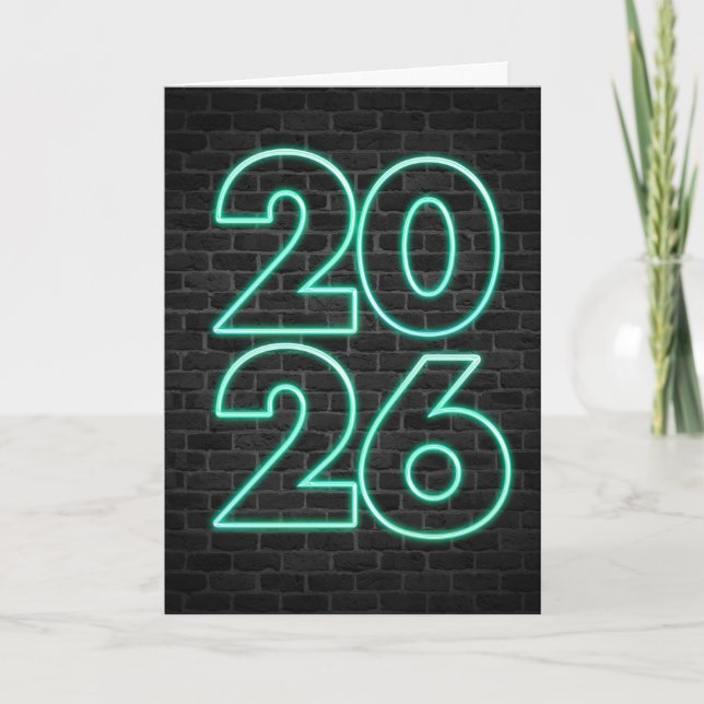 Tarjeta Festiva Letrero Neon Año Nuevo 2026 (Anverso)