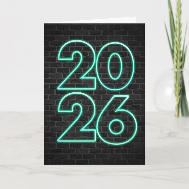 Tarjeta Festiva Letrero Neon Año Nuevo 2026 Verde (Anverso)
