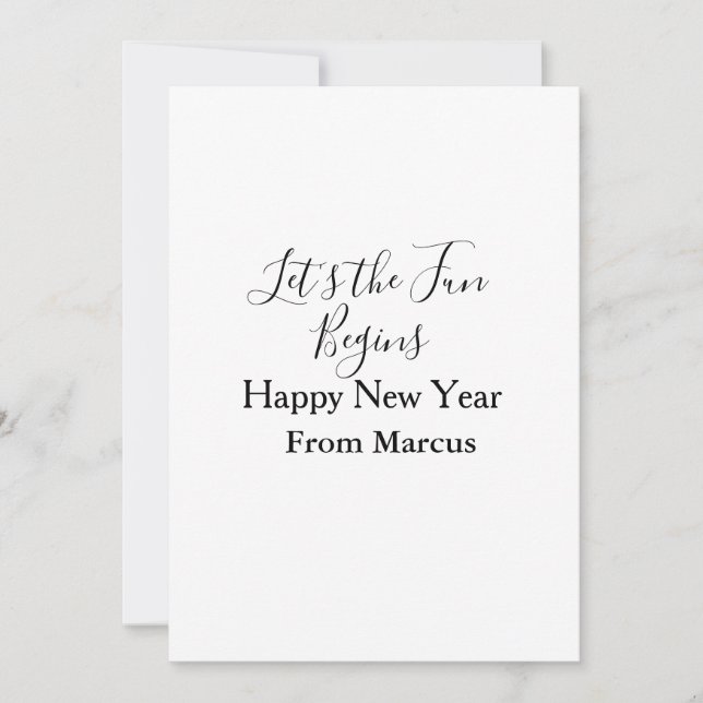 Tarjeta Festiva lets the fun begins happy new year name year simpl (Anverso)