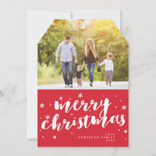 Tarjeta Festiva Lettering JOY Red Tag Merry Christmas Photo