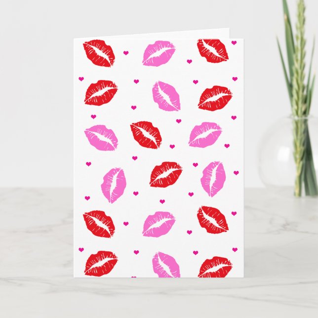 Tarjeta Festiva Levantamientos de beso Corazones rojos rosados sal (Anverso)