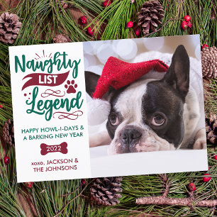 Tarjeta Festiva Leyenda de la Lista Traviesa Foto de Mascota Perro
