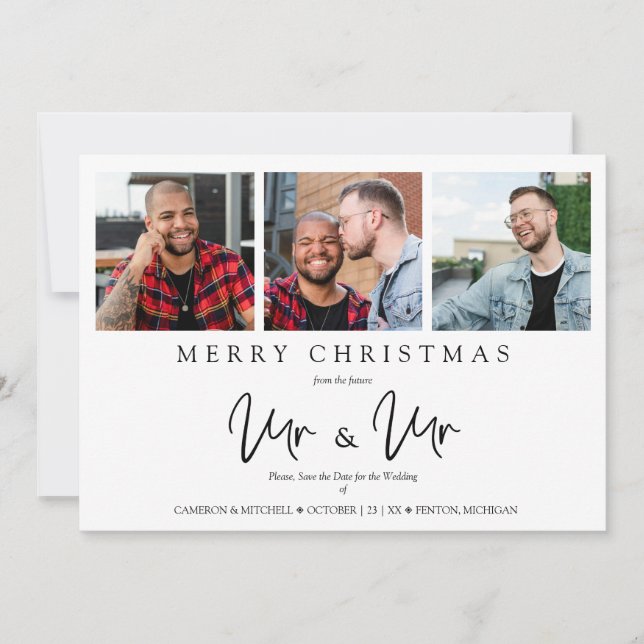 Tarjeta Festiva LGTB Gay Whimsical MR & MR Christmas Wedding Photo (Anverso)