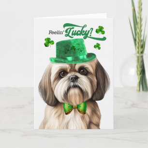 Tarjeta Festiva Lhasa Apso Dog Feelin' Lucky St Patrick's Day