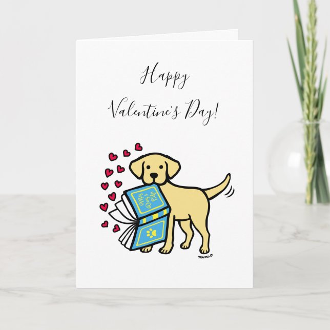 Tarjeta Festiva Libro Amarillo de Labrador de Amor San Valentín (Anverso)
