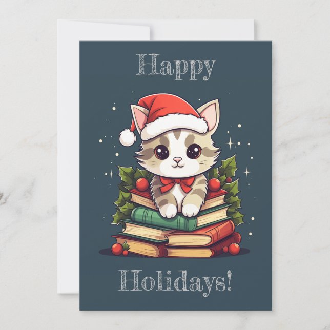 Tarjeta Festiva Libro de vacaciones gato  (Anverso)
