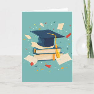 Tarjeta Festiva Libros tapones de graduación coloridos
