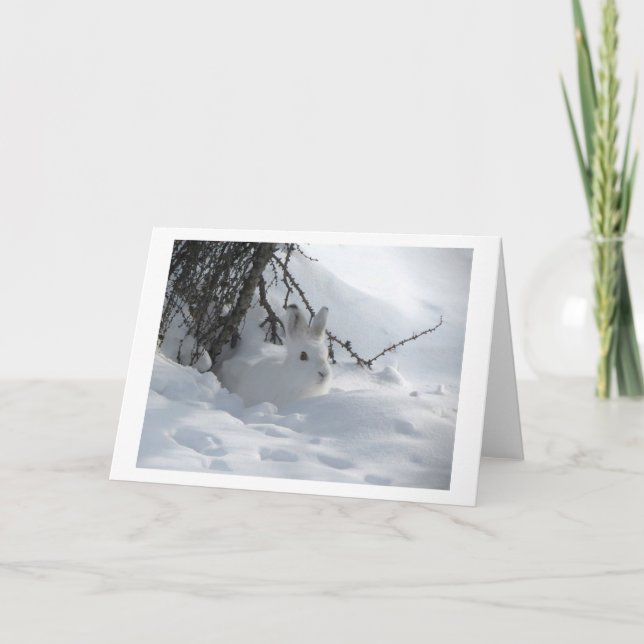 TARJETA FESTIVA LIEBRES BLANCAS EN NIEVE (Anverso)