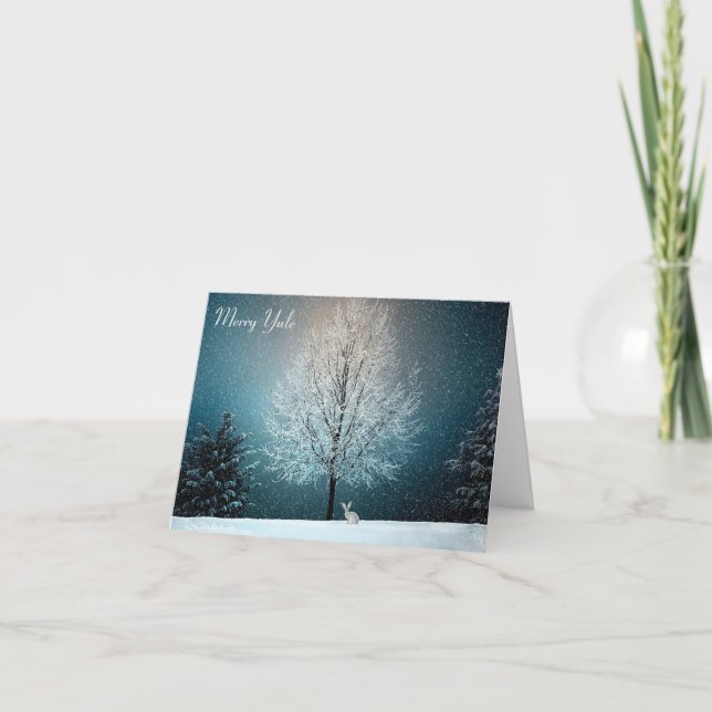 Tarjeta Festiva Liebres en la nieve (Yule) (Anverso)