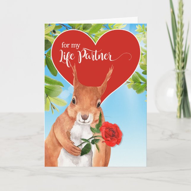 Tarjeta Festiva Life Partner on Valentine's Day Funny Squirrel (Anverso)