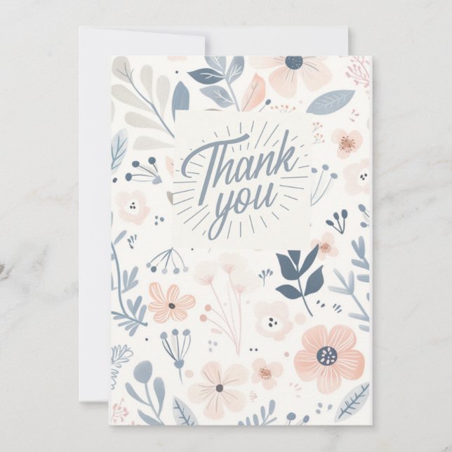 Tarjeta Festiva Light Blue Floral Thank you card - note card  (Anverso)