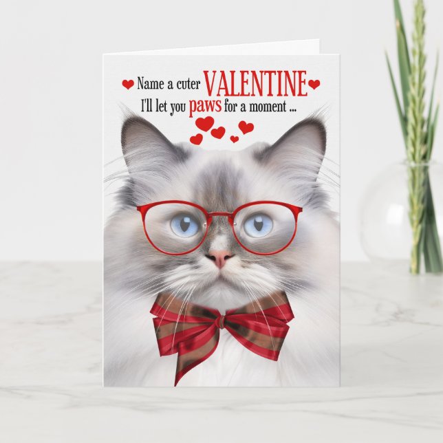 Tarjeta Festiva Lilac Point Ragdoll Cat Valentine Humor felino (Anverso)