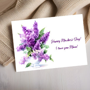 Tarjeta Festiva Lilac Watercolor Elegante Feliz Día de la Madre