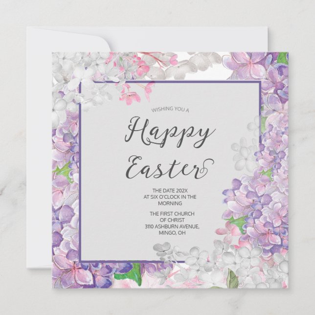 Tarjeta Festiva Lilacs Feliz Festividad de Pascua (Anverso)