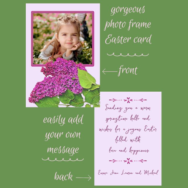 Tarjeta Festiva Lilas de Primavera Lindo Feliz Pascua (Beautiful lilac photo frame for your Easter Greetings)