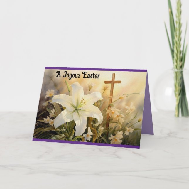 Tarjeta Festiva Lilies With Cross Folded Easter Card (Anverso)