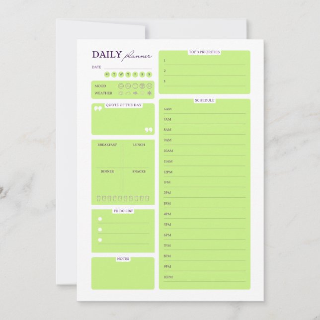 Tarjeta Festiva Lime Green Minimalist Daily Planner Template (Anverso)