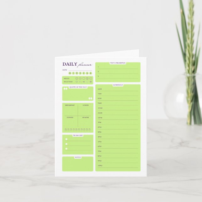 Tarjeta Festiva Lime Green Minimalist Daily Planner Template (Anverso)