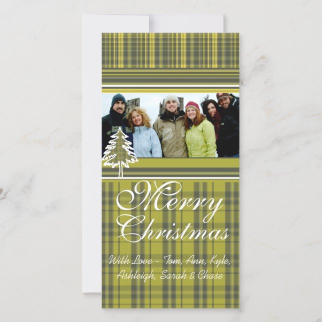 Tarjeta Festiva Lime Green Plaid Pine Tree Holiday Family Photo (Anverso)