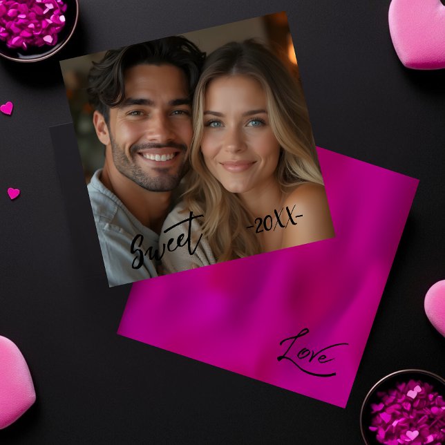 Tarjeta Festiva Limpiar la foto dulce y amorosa rosa (Clean Sweet & Love Photo Pink Holiday Card)