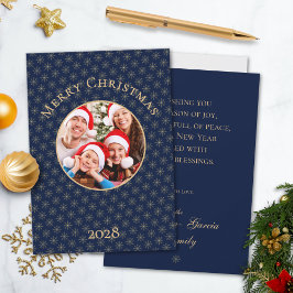 Tarjeta Festiva Limpio Copos de Nieve de Oro y Azul Medianoche Nav