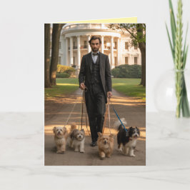 Tarjeta Festiva Lincoln Walkin' the Dog Card