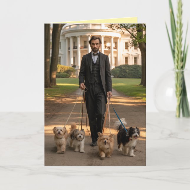 Tarjeta Festiva Lincoln Walkin' the Dog Card (Anverso)