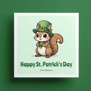 Tarjeta Festiva Linda ardilla del día de San Patricio con sombrero