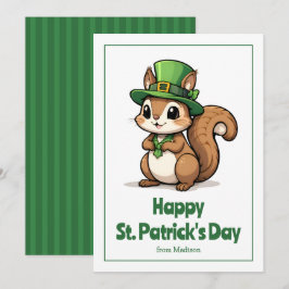 Tarjeta Festiva Linda ardilla del día de San Patricio con sombrero