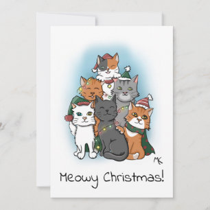 Tarjeta Festiva Linda foto de grupo de gatos de dibujos animados