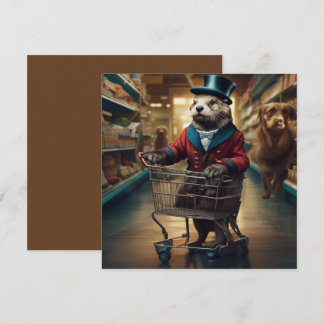 Tarjeta Festiva Linda nutria digital divertida en el supermercado