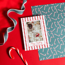 Tarjeta Festiva Lindas rayas rojas y rosadas | Foto familiar de Na