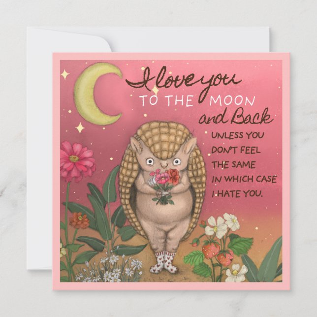 Tarjeta Festiva Lindo amor te amo hasta la luna armadillo aniversa (Anverso)