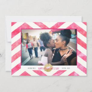 Tarjeta Festiva Lindo Be Pink Chevron Besos Dorados Día de San Val