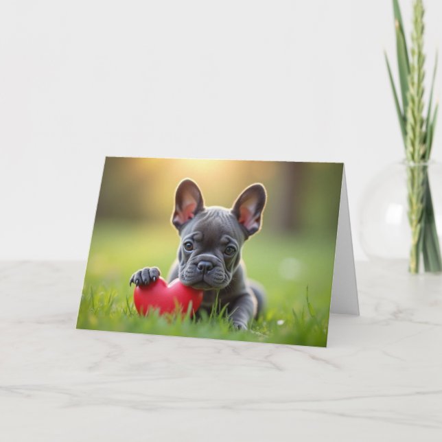 Tarjeta Festiva Lindo Bulldog Francés para el Día de San Valentín (Anverso)