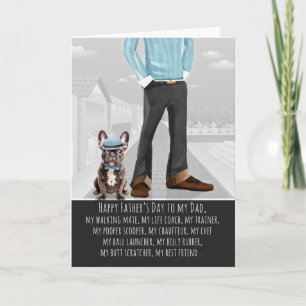 Tarjeta Festiva Lindo Bulldog Francés y Papá Divertido Día del Pad