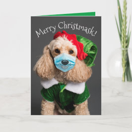 Tarjeta Festiva Lindo caniche con mascarilla: ¡Feliz Christmask!