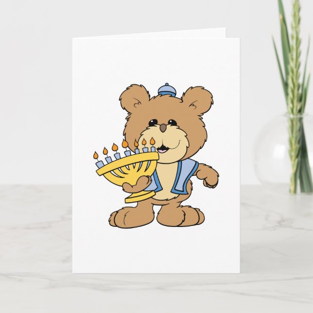 Tarjeta Festiva lindo Chanukah hanukkah Menorah oso de peluche (Anverso)