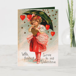 Tarjeta Festiva lindo chica vintage de San Valentín agrega sentimi