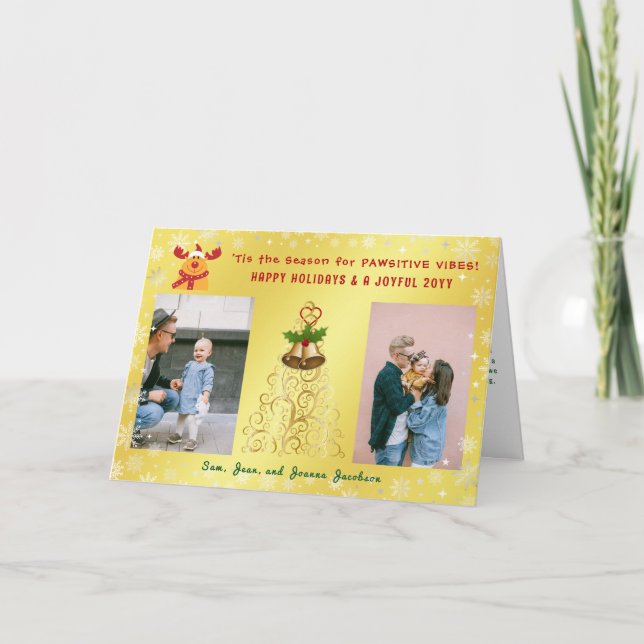 Tarjeta Festiva Lindo Divertido Rudolph 2 Fotos Felices Fiestas Do (Anverso)