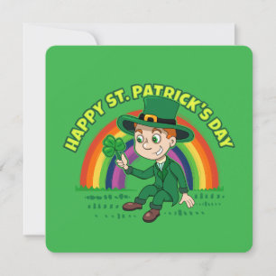 Tarjeta Festiva Lindo duende de dibujos animados con trébol y arco
