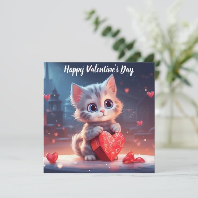 Tarjeta Festiva Lindo gatito del día de San Valentín (Anverso de pie)