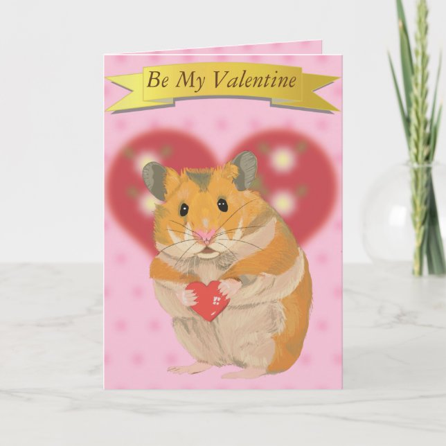 Tarjeta Festiva Lindo hámster dorado sosteniendo un corazón (Anverso)