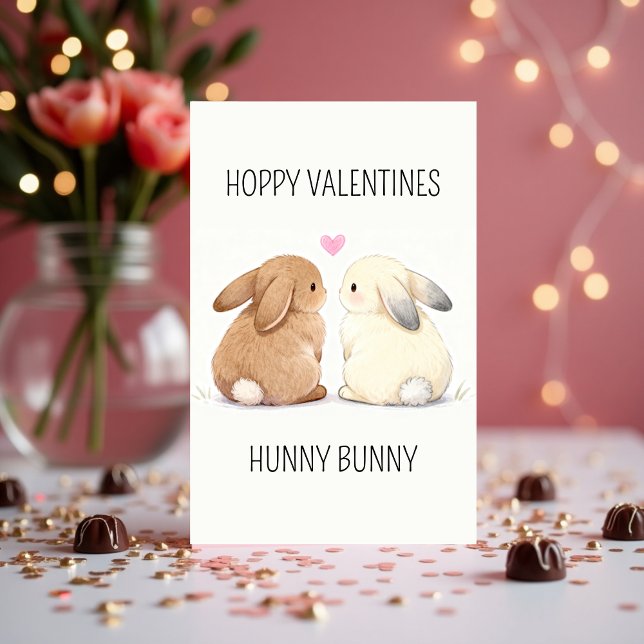 Tarjeta Festiva Lindo Hoppy San Valentín Cariñoso Conejito Amor (Cute Hoppy Valentines Hunny Bunny Love Holiday Card)