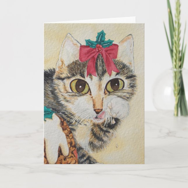 Tarjeta Festiva lindo manitas grises gatitos lamiendo navidades de (Anverso)