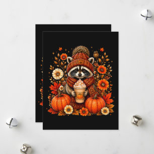Tarjeta Festiva Lindo mapache de otoño, Especias de calabaza, Acog