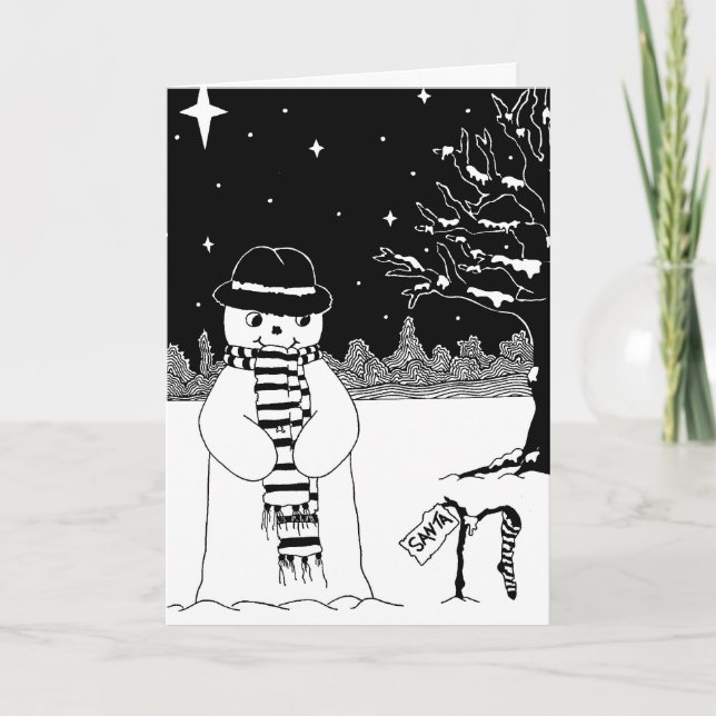 Tarjeta Festiva lindo muñeco de nieve sonriente en navidades (Anverso)