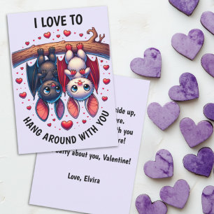Tarjeta Festiva Lindo Murciélago de San Valentín Me encanta pasar
